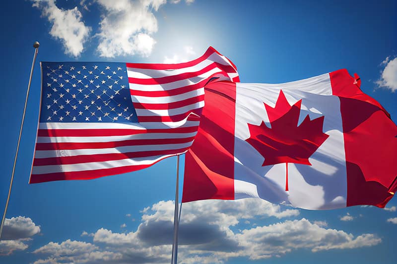 American Canadian Flags Blue Sky Concept Generative Ai
