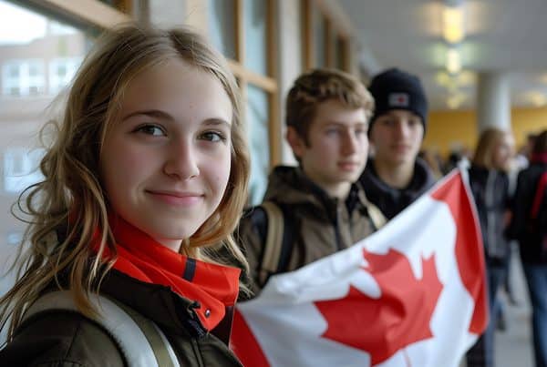 Arafed Girl Holding Canadian Flag Front Group People